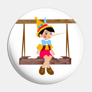 Pinocchio sitting on a swing bench. Pin