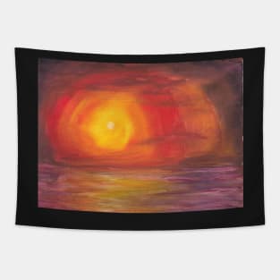 Sun Sinking Into the Water Sunset Landscape Painting Tapestry