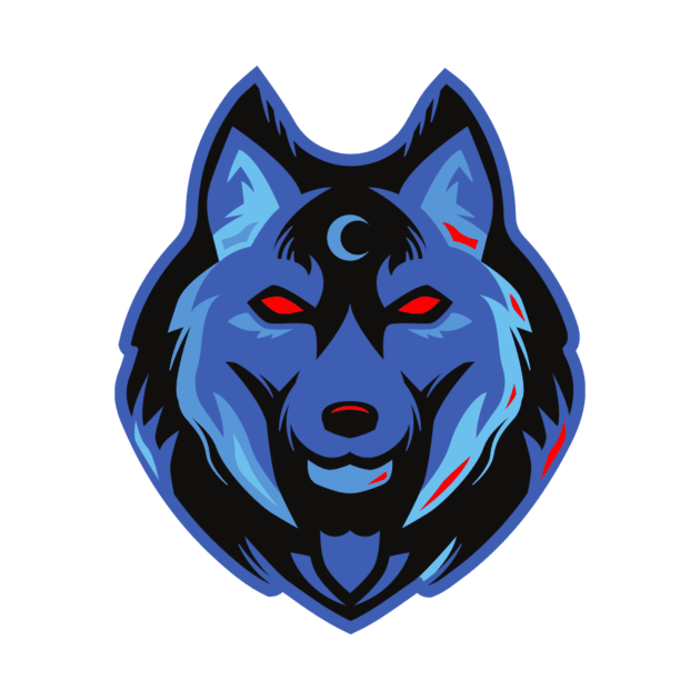 blue wolf with red eyes by Dress Well Shop