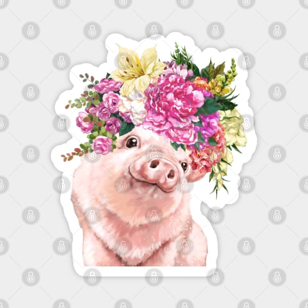 Lovely Baby Pig with Flower Crowns in Green Magnet by bignosework