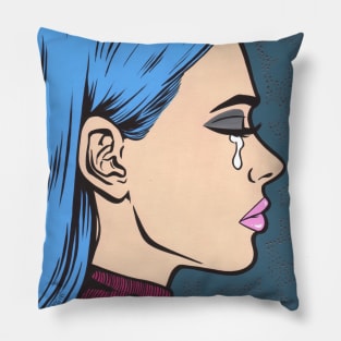 Blue Crying Comic Girl Pillow