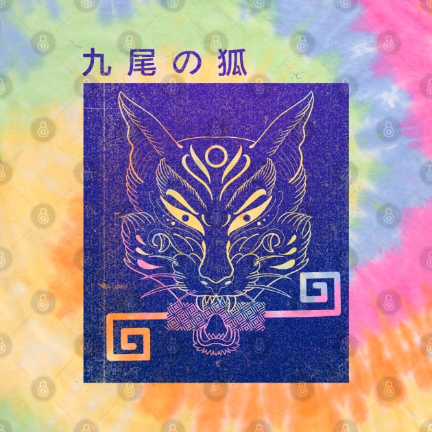 Blue and purple kitsune fox with key and kanji by Blacklinesw9 by Blacklinesw9