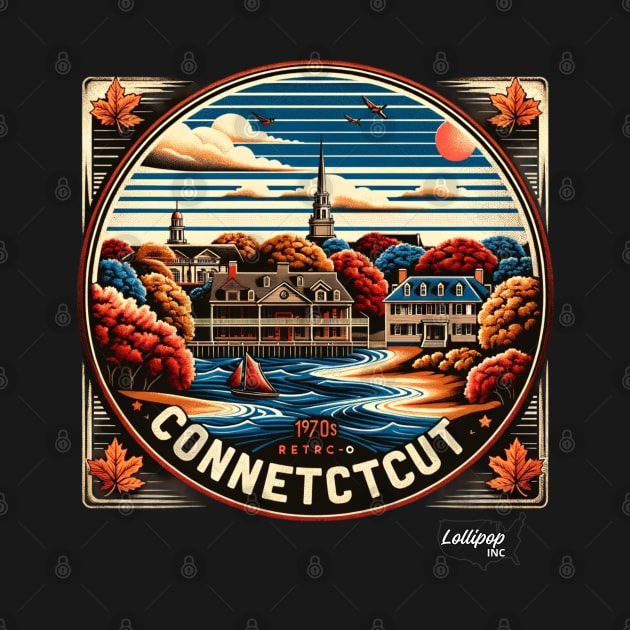 Connecticut Reverie: Coastal Charm & Colonial Legacy - American Vintage Retro style USA State by LollipopINC