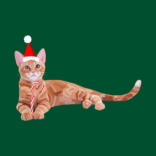 Festive Christmas Orange Ginger Cat by Art by Deborah Camp