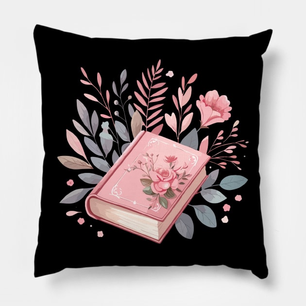 Pink Floral Book Pillow by Siha Arts