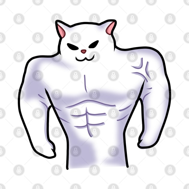 white Cat meme Buff power up by xyzstudio