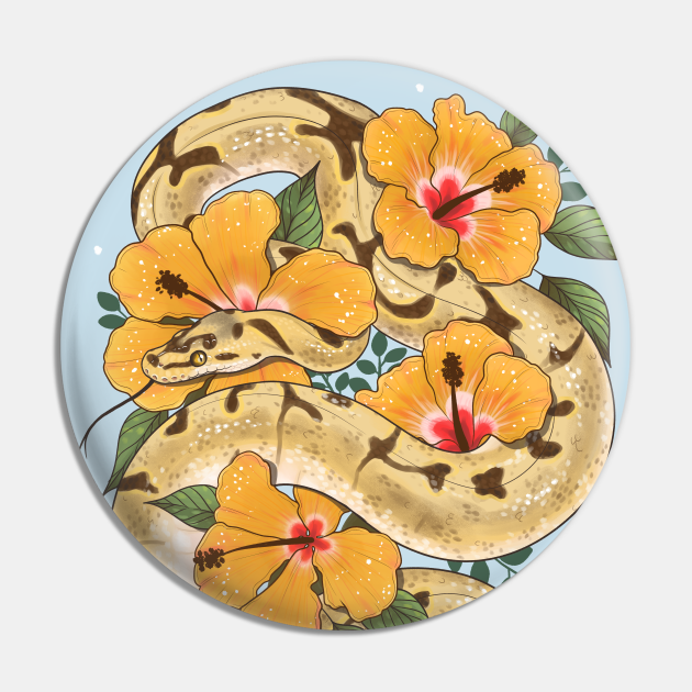 Ball Python and Hibiscus Flowers - Ball Python - Pin | TeePublic