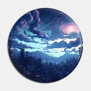 Twilight Metropolis Cyberpunk City Night Cityscape Pin