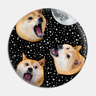 Three Doge Night Howling at the Moon Pin