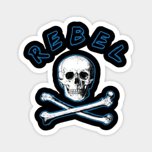 Rebel Pirate Skull and Cross Bones in Blue Magnet