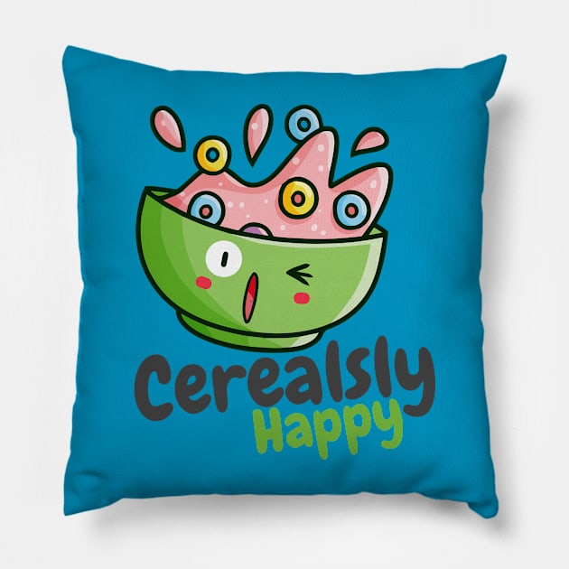 Cerealsly Happy Pillow by Jocularity Art