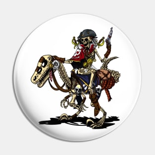 Skeleton Pirate Captain Riding Dinosaur Pin