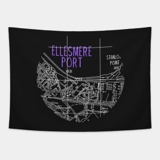 Ellesmere Port Map (White & Purple) Tapestry