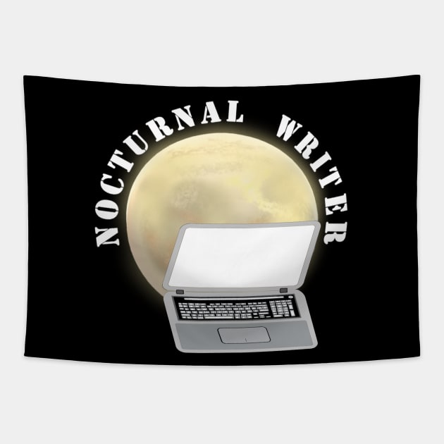 Nocturnal Writer.  Moon and Laptop Computer. (Also in a Pen and Pad Version) Tapestry by Art By LM Designs 