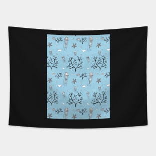 Underwater Pattern with Jellyfish with a blue background. Tapestry