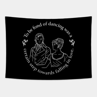 Black and White Pride and Prejudice Dance Quote Design Tapestry