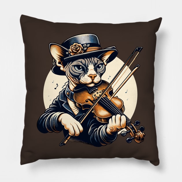 Devon Rex Cat Playing Violin Pillow by Graceful Designs