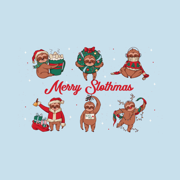 Merry Slothmas // Cute Christmas Sloth Cartoons by SLAG_Creative