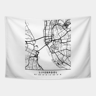 LIVERPOOL ENGLAND BLACK CITY STREET MAP ART Tapestry