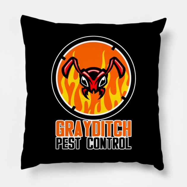 Grayditch Pest Control Pillow by AngryMongoAff