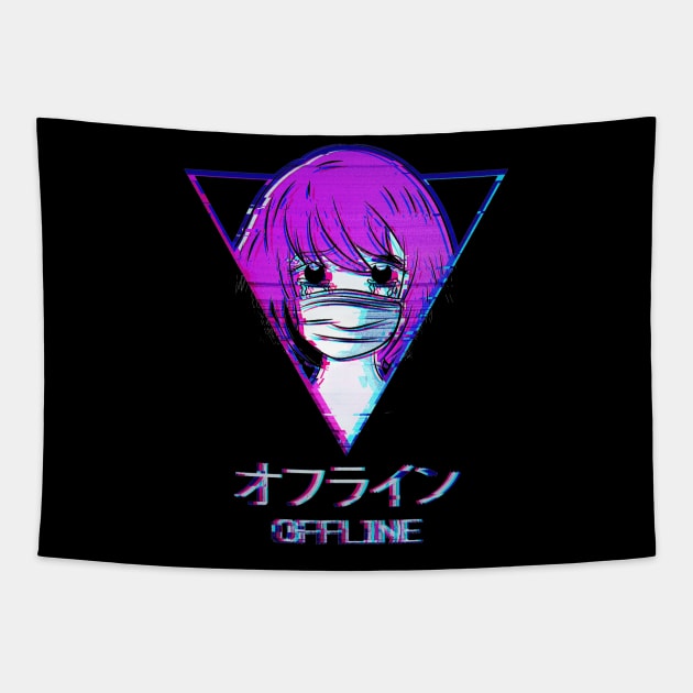 Sad Anime Girl Japan Text Offline Gamer Gift Tapestry by Alex21