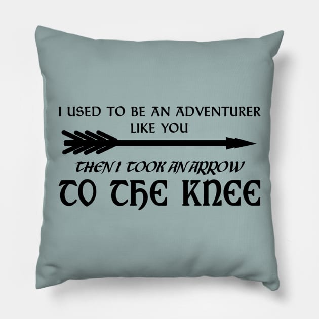 Arrow To The Knee (Black) Pillow by Graograman