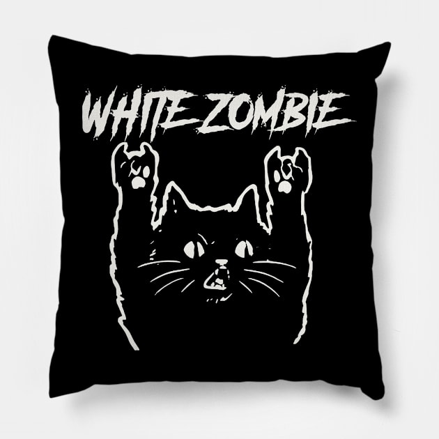 white zombie and the cat Pillow by bubur ayam