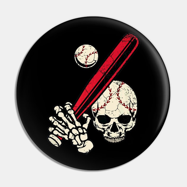 Baseball Skull Bat and Ball Pin by Watermelon Wearing Sunglasses