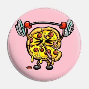 Exercise Weight Lifting Pizza Cartoon Mascot Pin