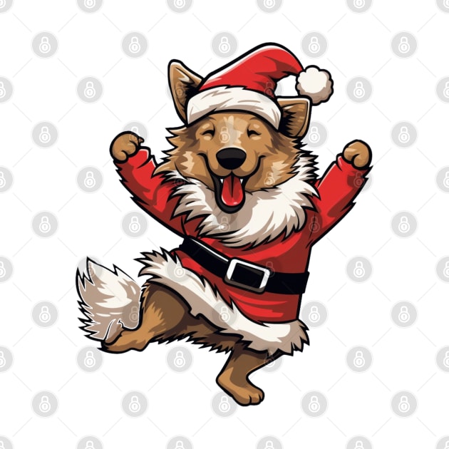 Cartoon Christmas Shetland Sheepdog Dancing by Chromatic Fusion Studio