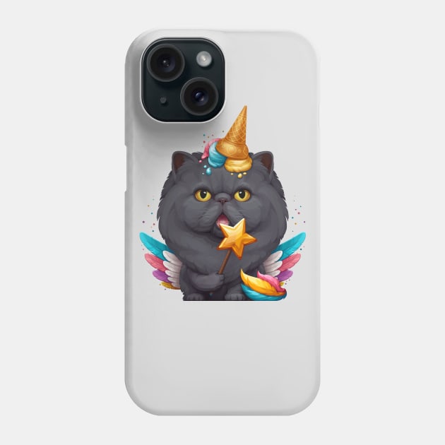 Black Persian Cat Ice Cream Unicorn Phone Case by stonemask