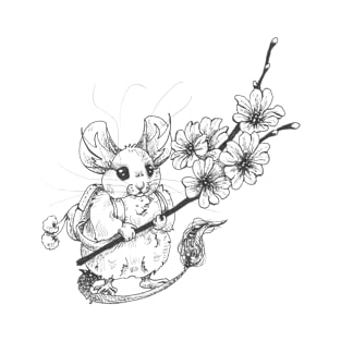 Mouse with Flowers and Backpack T-Shirt