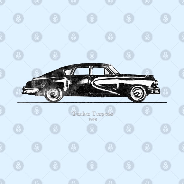 Tucker Torpedo 1948 - Black and White Watercolor by SPJE Illustration Photography