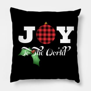 JOY TO THE WORLD COUNTRY PLAID ORNAMENT AND HOLLY Pillow