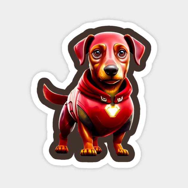 Wiener-Man: Dachshund in High-Tech Canine Armor Tee Magnet by fur-niche