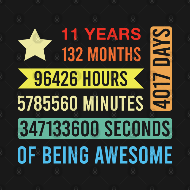 Funny 11 Year Old Saying 11th Birthday 11 Years 132 Months of Being Awesome by FOZClothing