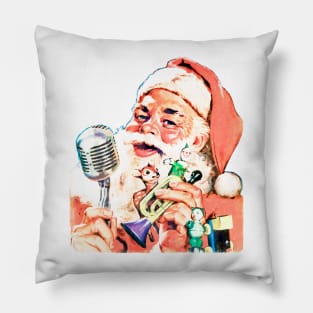 Santa Claus speaks with a microphone and announces the gifts for Christmas night Retro Vintage Comic Book Pillow