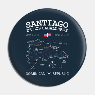 Dominican Republic Map Flag Santiago de los Caballeros Coordinates Roads Rivers and Oceans White Pin