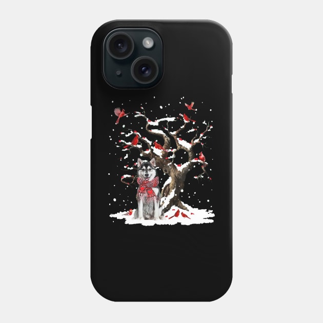 Husky Scarf Cardinal Snow Christmas Phone Case by Benko Clarence