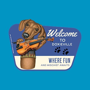 Cute Doxie Dog playing violin in Doxieville, USA T-Shirt