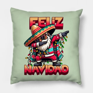 Feliz Navidad - Dabbing Hispanic Mexican Santa Merry Christmas Tree Lights Pillow