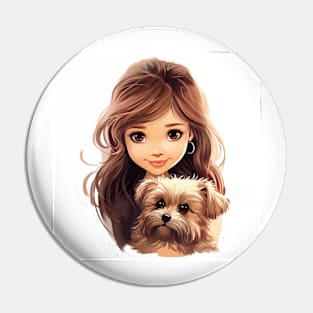 Cute girl with a puppy Pin