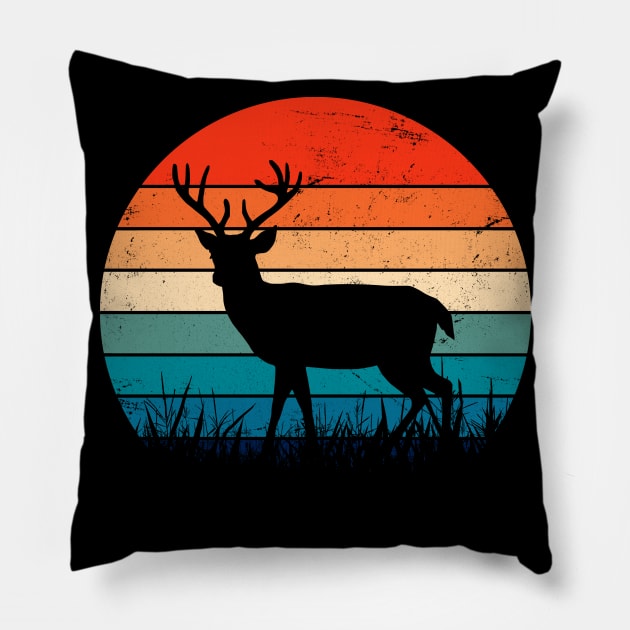 Deer Silhouette Retro Sunset Art Pillow by ShopBuzz