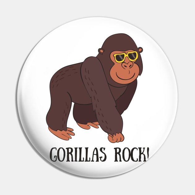 Gorillas Rock, Funny Cute Gorilla Love Pin by Dreamy Panda Designs