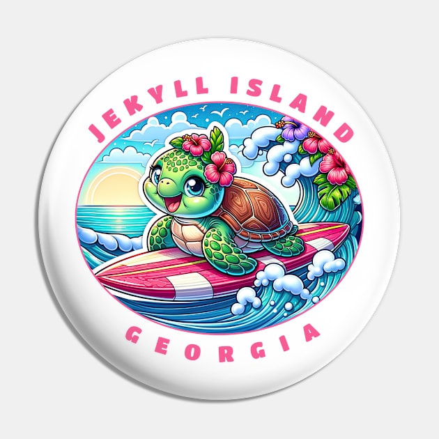 Jekyll Island Georgia Girls Cute Surfing Sea Turtle Pin by grendelfly73