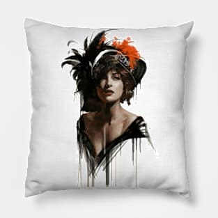 Elegant lady with hat digital painting Pillow