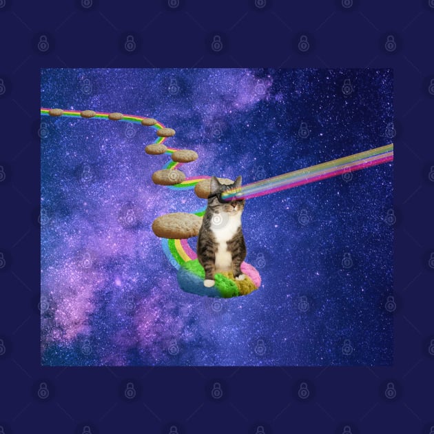 Cute tabby cat in outer space shooting cool rainbows from the sunglasses by Purrfect