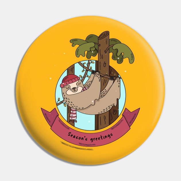 Sloth Seasons Greetings Pin by sydorko