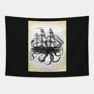 Kraken Octopus Attacking Ship on light journal Tapestry