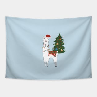 Santa Llama with Christmas Tree Tapestry